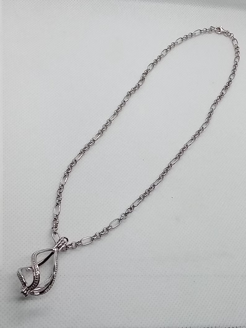 Sterling Silver Gemstone Cage Pendant • Large Twist Design • Interchangeable Necklace • Fits 14mm Gem • White Gold Plated