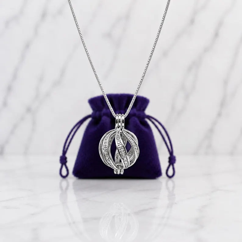 Sterling Silver Gemstone Cage Pendant • Rounded Twist Design • Fits 10 mm Gem • Interchangeable Necklace • White Gold Plated