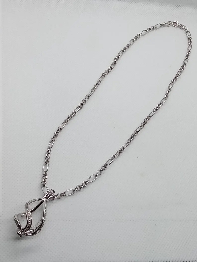 Sterling Silver Gemstone Cage Pendant • Large Twist Design • Interchangeable Necklace • Fits 14mm Gem • Yellow Gold Plated