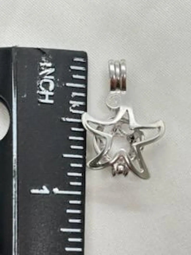 Sterling Silver Gemstone Cage Pendant • Starfish Design • Fits 6mm Gem • White Gold Plated