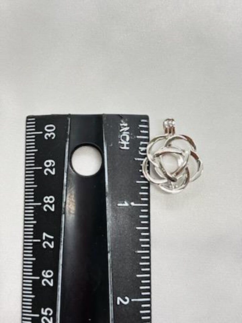 Sterling Silver Gemstone Cage Pendant • Flower Design • Fits 8mm Gem • White Gold Plated