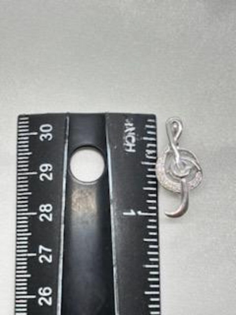 Sterling Silver Gemstone Cage Pendant • Musical Note B2 • Fits 8mm Gem • White Gold Plated
