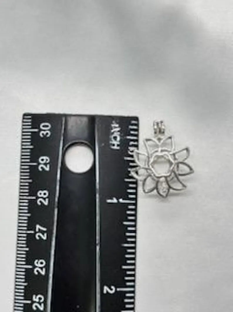 Sterling Silver Gemstone Cage Pendant • Sunflower Design • Fits 8mm Gem • Interchangeable Necklace • White Gold Plated