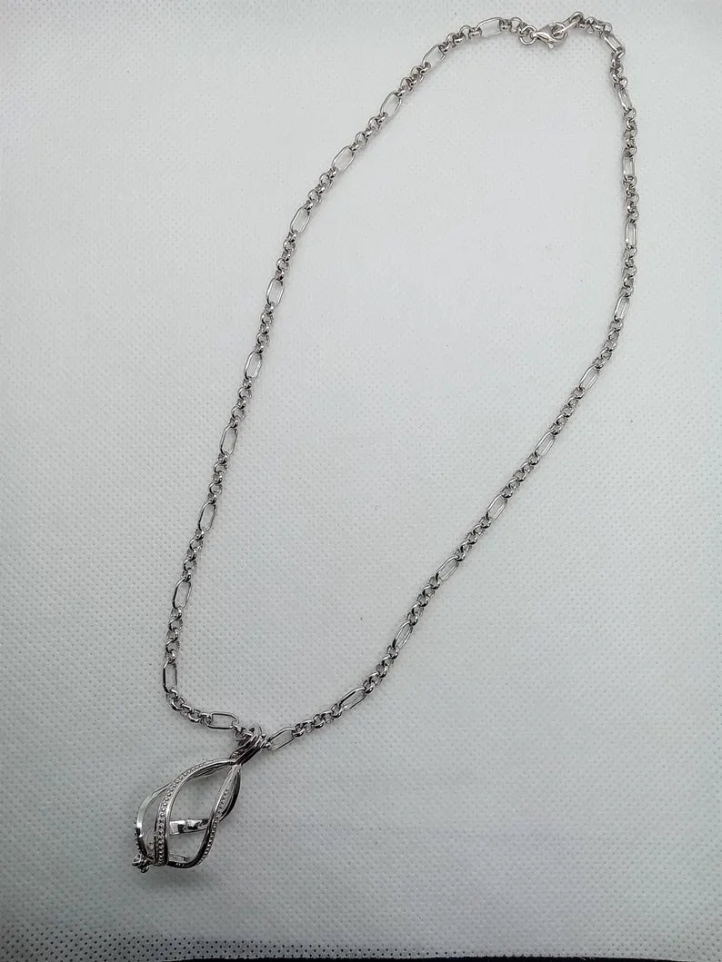 Sterling Silver Gemstone Cage Pendant • Large Twist Design • Interchangeable Necklace • Fits 14mm Gem • Yellow Gold Plated