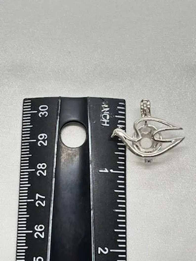 Sterling Silver Gemstone Cage Pendant • Peace Dove • Fits 8mm Gem • White Gold Plated