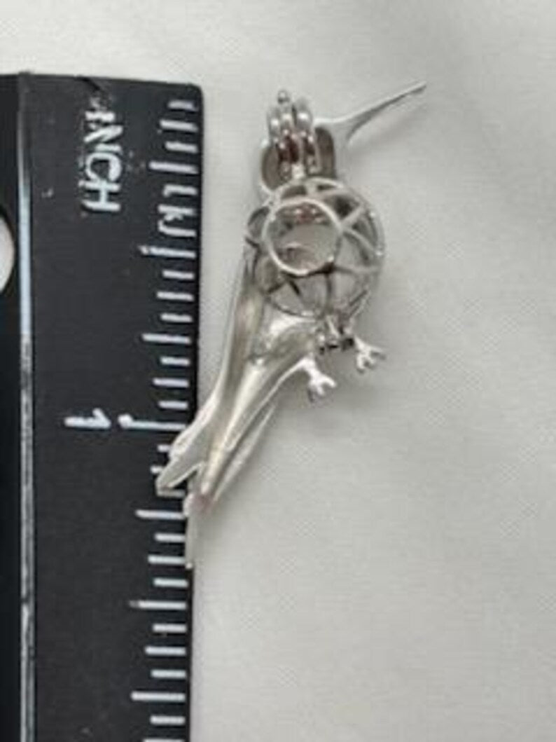 Sterling Silver Gemstone Cage Pendant • Precious Hummingbird • Fits 8mm Gem • White Gold Plated