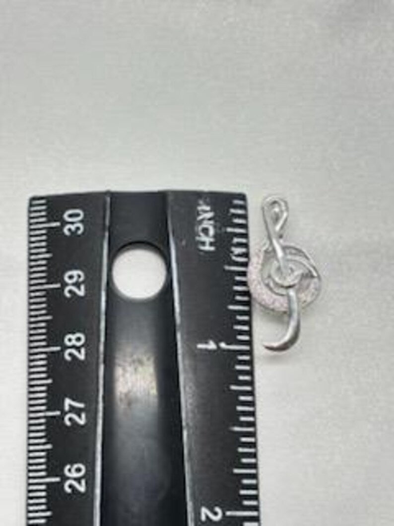 Sterling Silver Gemstone Cage Pendant • Musical Note B2 • Fits 8mm Gem • White Gold Plated