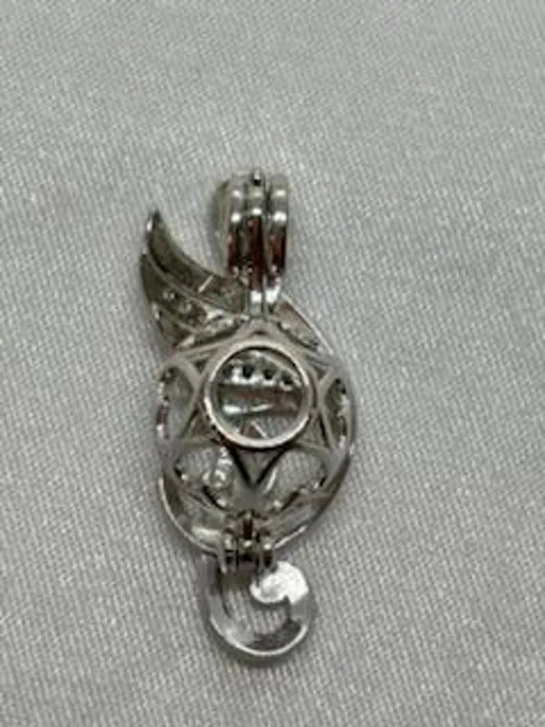 Sterling Silver Gemstone Cage Pendant • musical Note A1 • Fits 8mm Gem • White Gold Plated