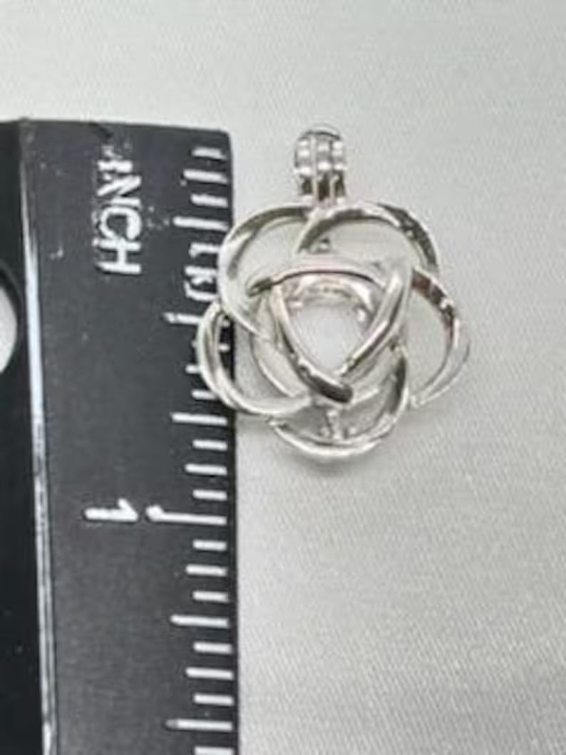 Sterling Silver Gemstone Cage Pendant • Flower Design • Fits 8mm Gem • White Gold Plated