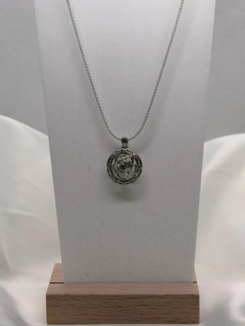 Sterling Silver Gemstone Cage Pendant • Flower with CZ Center • Interchangeable Necklace • Fits 5mm Gem (4 pcs) • White Gold Plated