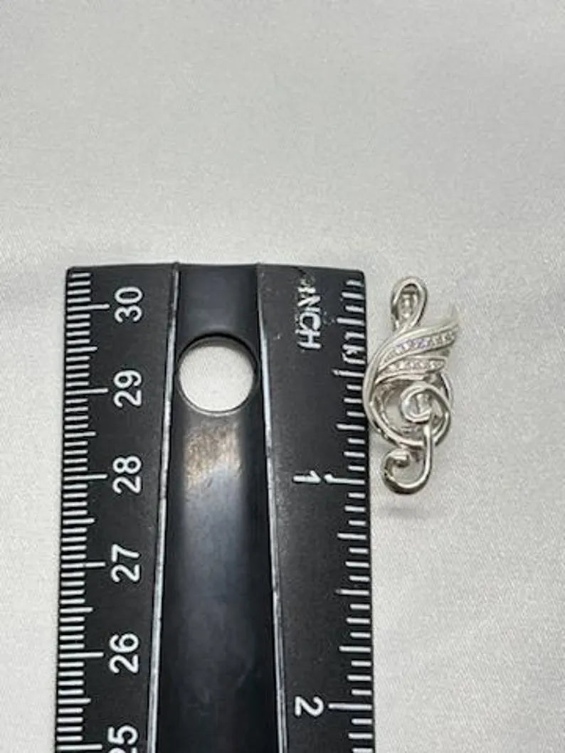 Sterling Silver Gemstone Cage Pendant • musical Note A1 • Fits 8mm Gem • White Gold Plated