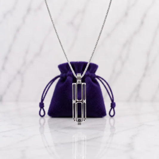 Sterling Silver Gemstone Cage Pendant • Cylinder Design • Fits 4 pcs 6mm Gems • Interchangeable Necklace • White Gold Plated