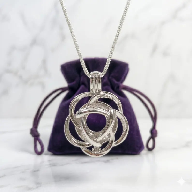 Sterling Silver Gemstone Cage Pendant • Large Flower • Fits 14mm Gem • White Gold Plated