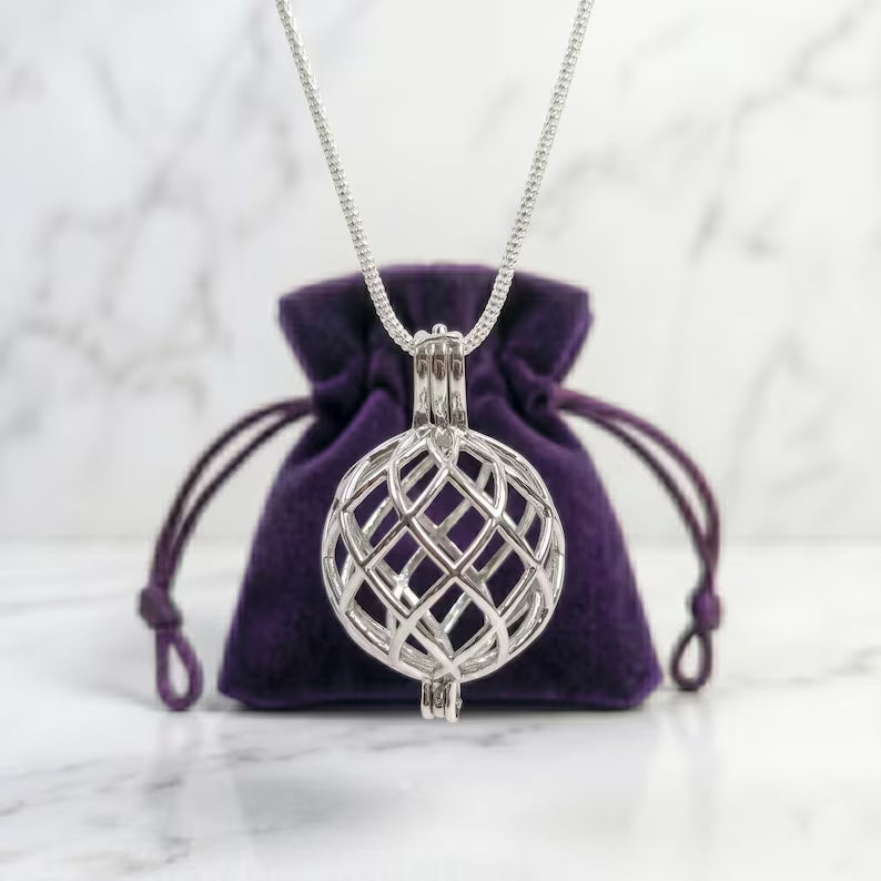 Sterling Silver Gemstone Cage Pendant • Round Classic • Fits 14mm Gem • White Gold Plated