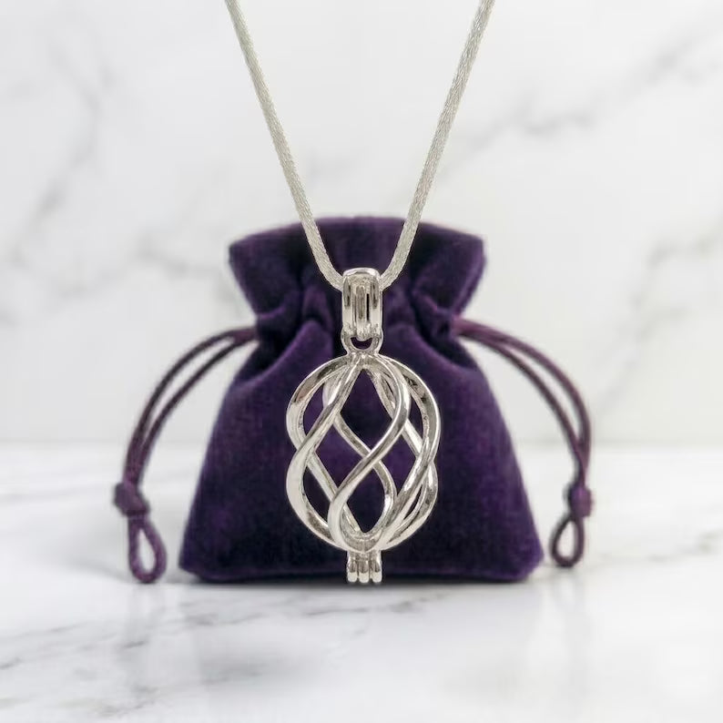 Sterling Silver Gemstone Cage Pendant • Classic Twist • Fits 10mm Gem • Interchangeable Necklace • White Gold Plated