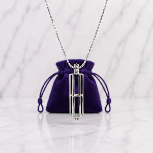 Sterling Silver Gemstone Cage Pendant • Large Cylinder • Fits 8mm (or 5 pcs 6mm) Gems • Interchangeable Necklace • White Gold Plated