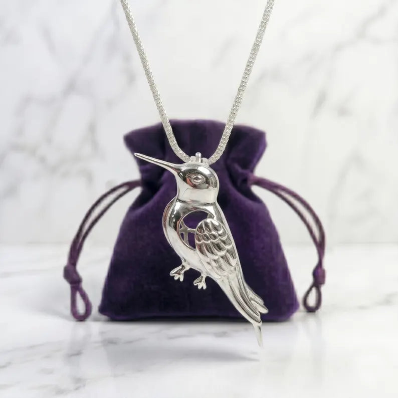 Sterling Silver Gemstone Cage Pendant • Precious Hummingbird • Fits 8mm Gem • White Gold Plated