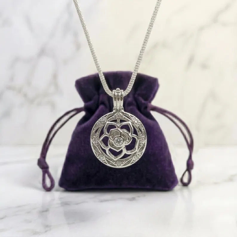 Sterling Silver Gemstone Cage Pendant • Flower with CZ Center • Interchangeable Necklace • Fits 5mm Gem (4 pcs) • White Gold Plated