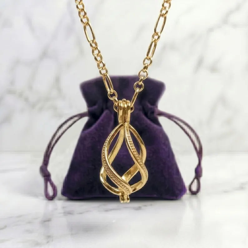 Sterling Silver Gemstone Cage Pendant • Large Twist Design • Interchangeable Necklace • Fits 14mm Gem • Yellow Gold Plated