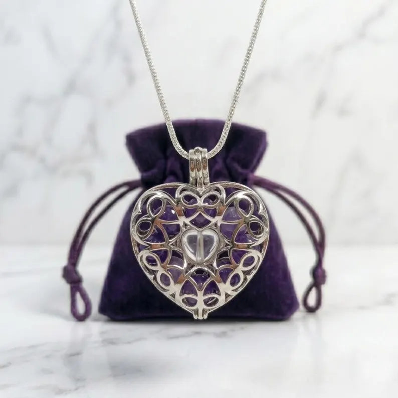 Sterling Silver Gemstone Cage Pendant • Lovely Heart Design • Fits 8 or 9 Gems 6mm • White Gold Plated
