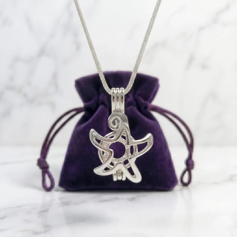 Sterling Silver Gemstone Cage Pendant • Starfish Design • Fits 6mm Gem • White Gold Plated