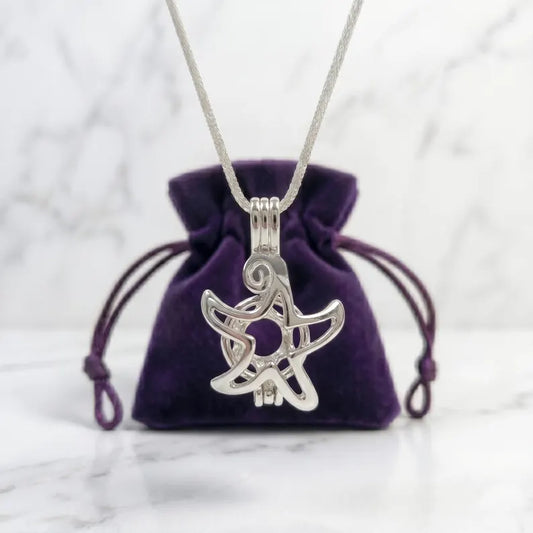 Sterling Silver Gemstone Cage Pendant • Starfish Design • Fits 6mm Gem • White Gold Plated