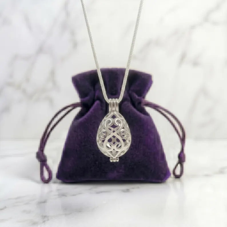 Sterling Silver Gemstone Cage Pendant • Oval Egg • Fits 8mm Gem • White Gold Plated