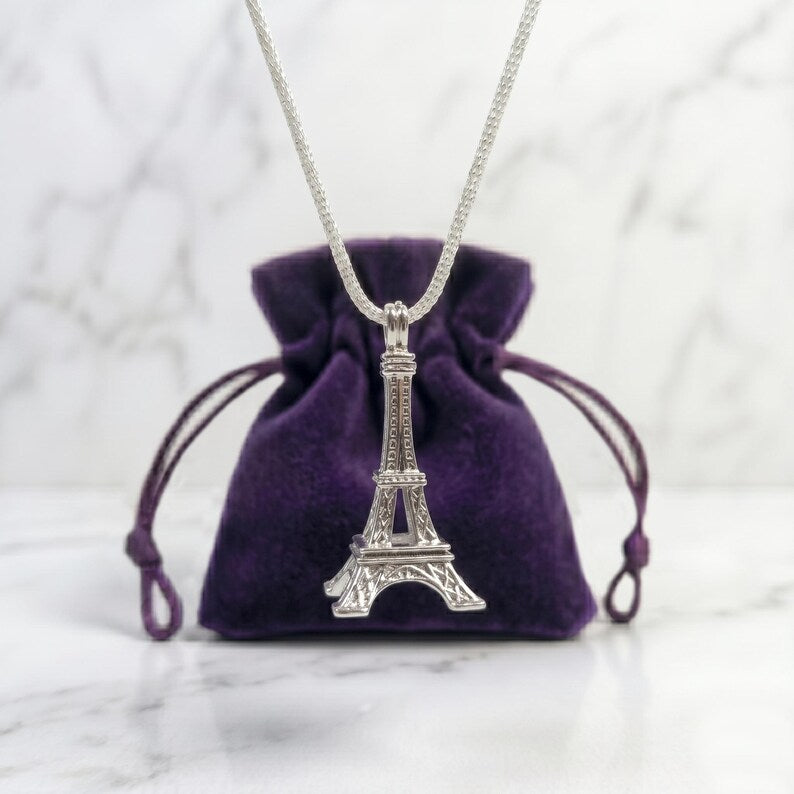 Sterling Silver Gemstone Cage Pendant • Eiffel Tower • 925 Crystal Holder • Birthstone Pendant • Fits 6mm (or 4 pcs 5mm) • White Gold Plated