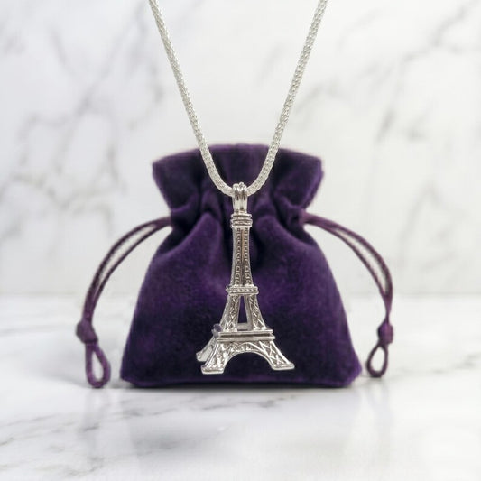 Sterling Silver Gemstone Cage Pendant • Eiffel Tower • 925 Crystal Holder • Birthstone Pendant • Fits 6mm (or 4 pcs 5mm) • White Gold Plated