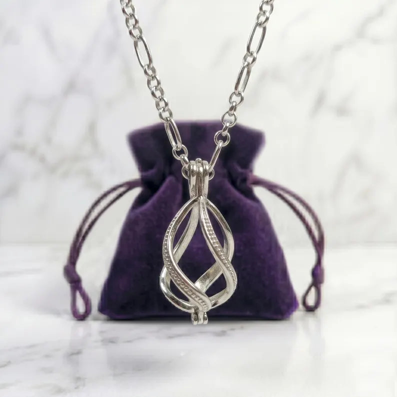 Sterling Silver Gemstone Cage Pendant • Large Twist Design • Interchangeable Necklace • Fits 14mm Gem • White Gold Plated