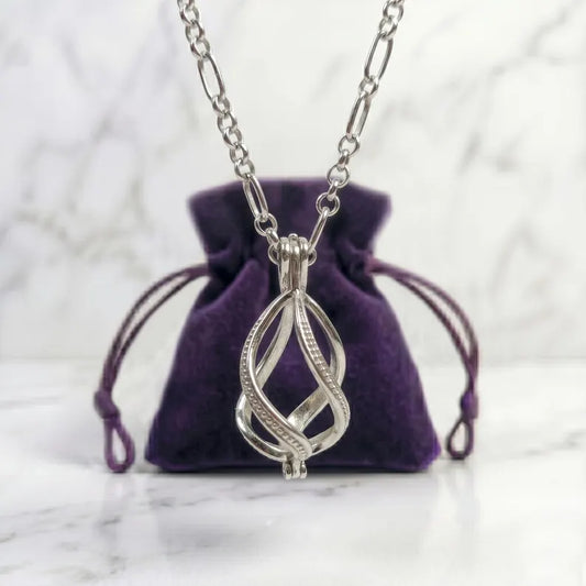 Sterling Silver Gemstone Cage Pendant • Large Twist Design • Interchangeable Necklace • Fits 14mm Gem • White Gold Plated