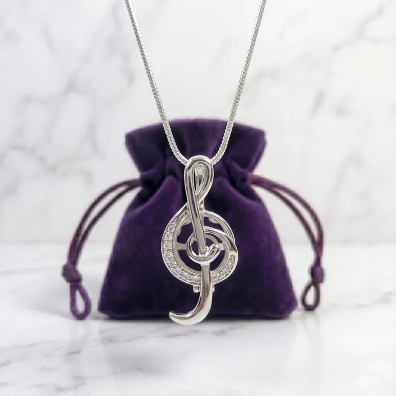 Sterling Silver Gemstone Cage Pendant • Musical Note B2 • Fits 8mm Gem • White Gold Plated