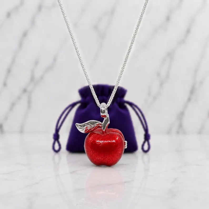 Red Apple Sterling Silver Locket Cage Pendant Necklace • Fits 8mm Gem (4× 6mm, 6× 5mm)