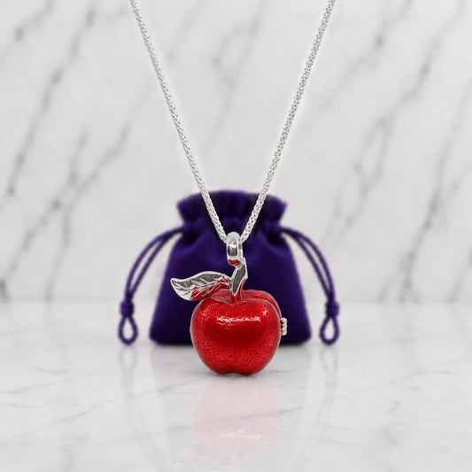 Red Apple Sterling Silver Locket Cage Pendant Necklace • Fits 8mm Gem (4× 6mm, 6× 5mm)
