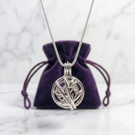 Sterling Silver Gemstone Cage Pendant • Blossoming Plant • Interchangeable Necklace • Fits 8mm Gem • White Gold Plated