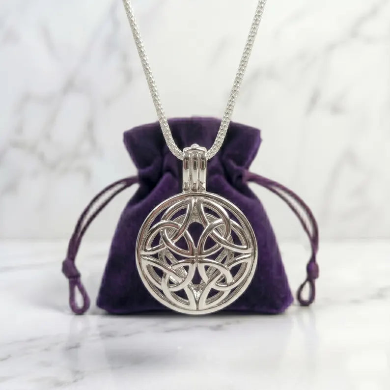 Sterling Silver Gemstone Cage Pendant • Entwined Links • Fits 8mm Gem • White Gold Plated
