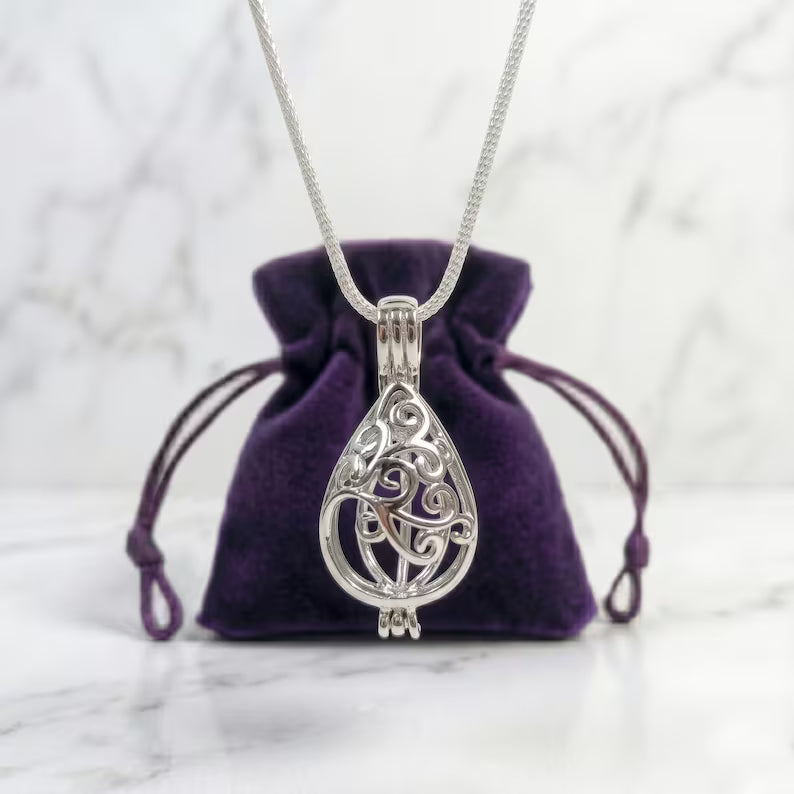 Sterling Silver Gemstone Cage Pendant • Flowing Waterdrop • Fits 8mm Gem • White Gold Plated