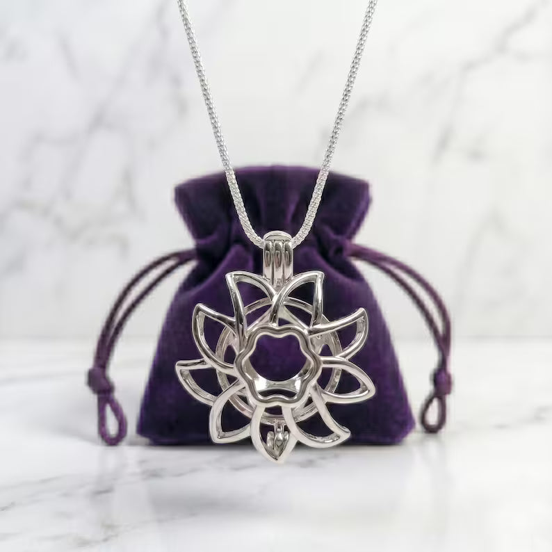 Sterling Silver Gemstone Cage Pendant • Large Sunflower Design • Fits 14mm Gem • White Gold Plated