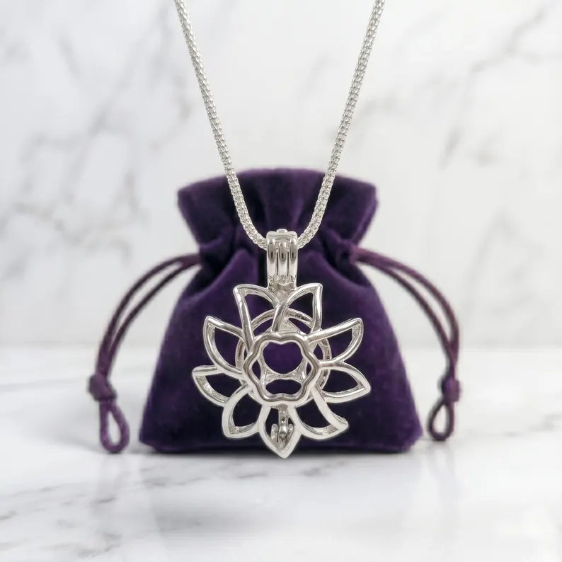 Sterling Silver Gemstone Cage Pendant • Sunflower Design • Fits 8mm Gem • Interchangeable Necklace • White Gold Plated