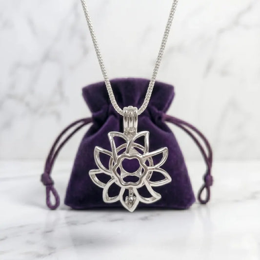 Sterling Silver Gemstone Cage Pendant • Sunflower Design • Fits 8mm Gem • Interchangeable Necklace • White Gold Plated