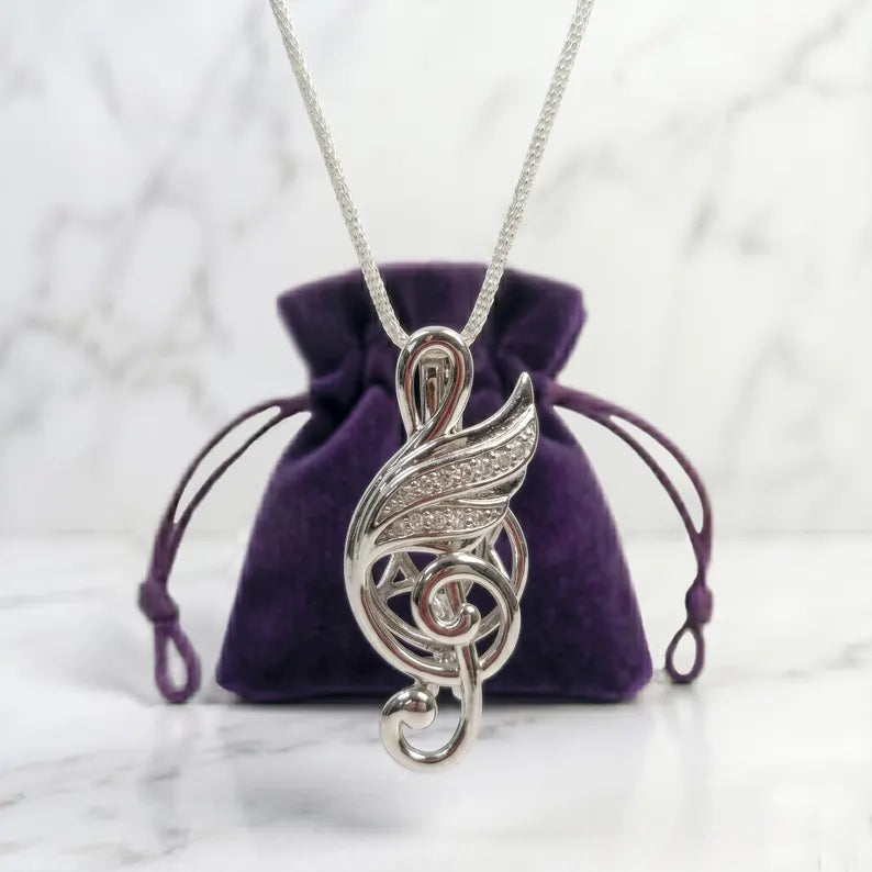 Sterling Silver Gemstone Cage Pendant • musical Note A1 • Fits 8mm Gem • White Gold Plated