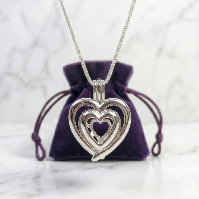 Sterling Silver Gemstone Cage Pendant • Bold Heart • Fits 8mm Gem • White Gold Plated