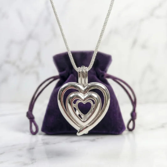 Sterling Silver Gemstone Cage Pendant • Bold Heart • Fits 8mm Gem • White Gold Plated