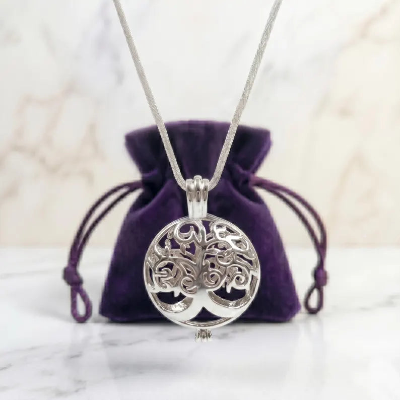Sterling Silver Gemstone Cage Pendant • Blossoming Tree • Fits 8mm Gem • White Gold Plated