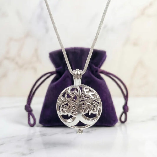 Sterling Silver Gemstone Cage Pendant • Blossoming Tree • Fits 8mm Gem • White Gold Plated