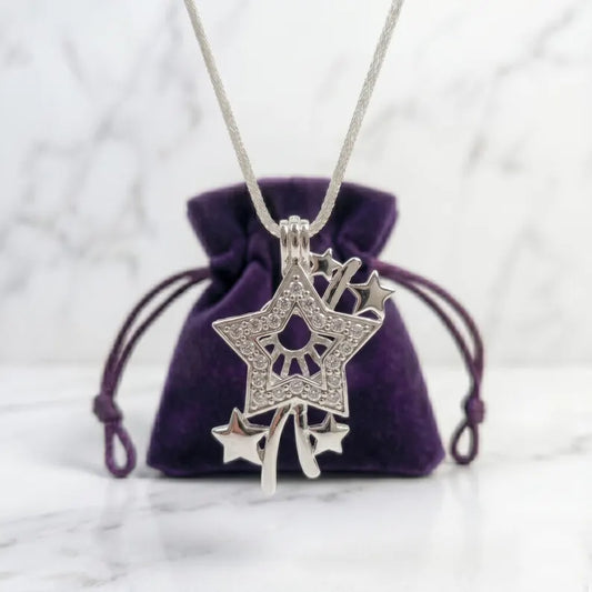Sterling Silver Gemstone Cage Pendant • Shooting Star • Fits 8mm Gem • White Gold Plated