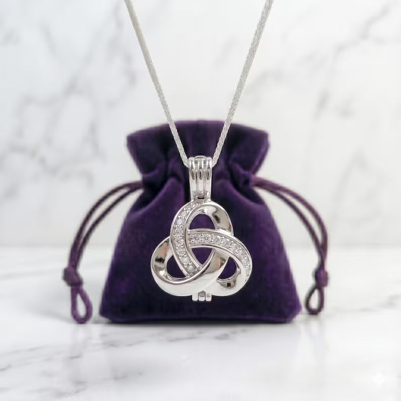 Sterling Silver Gemstone Cage Pendant • Triple Knot • Fits 8mm Gem • Interchangeable Necklace • White Gold Plated