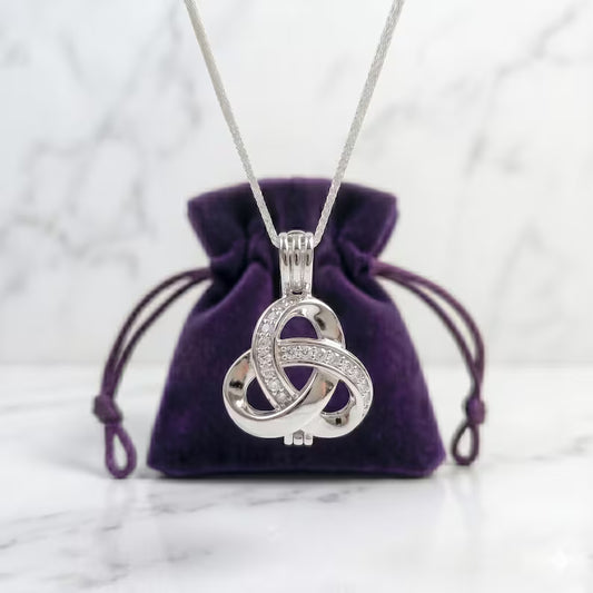 Sterling Silver Gemstone Cage Pendant • Triple Knot • Fits 8mm Gem • Interchangeable Necklace • White Gold Plated