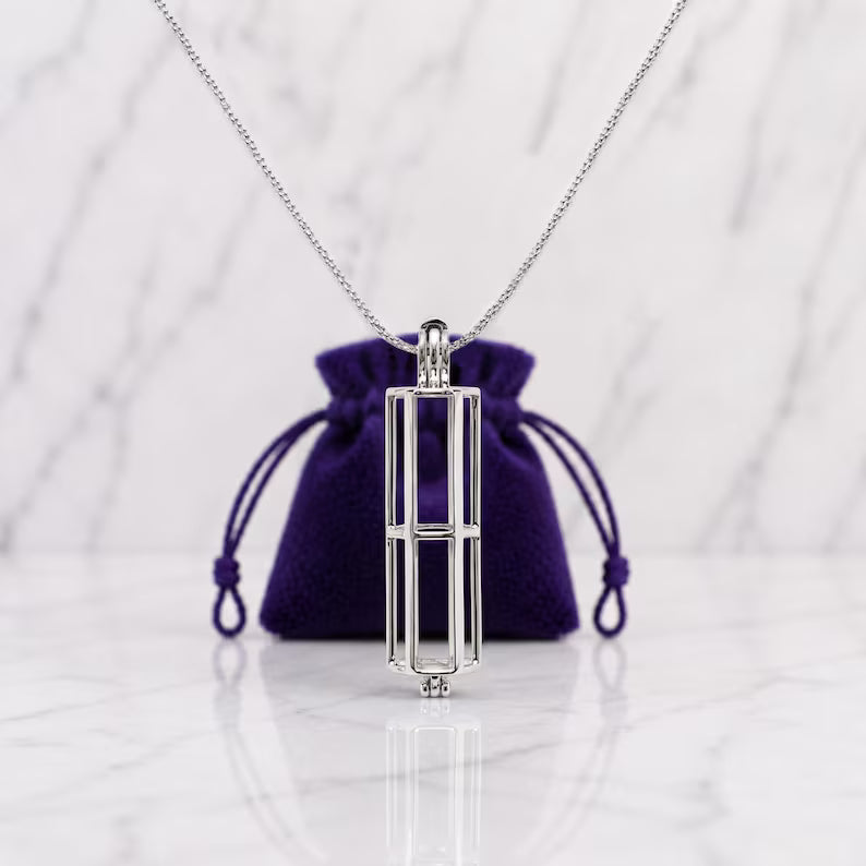 Sterling Silver Gemstone Cage Pendant • Parakeet's Home • Fits up to 8mm Gems • Interchangeable Necklace • White Gold Plated