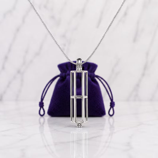Sterling Silver Gemstone Cage Pendant • Parakeet's Home • Fits up to 8mm Gems • Interchangeable Necklace • White Gold Plated